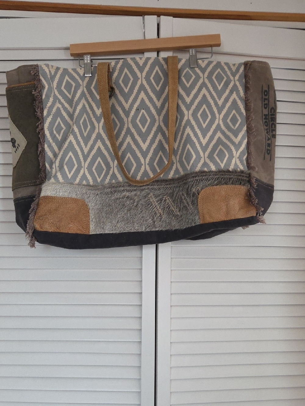 Myra Weekender Canvas Tote Bag with Leather Accents - Neutral Gray & Tan